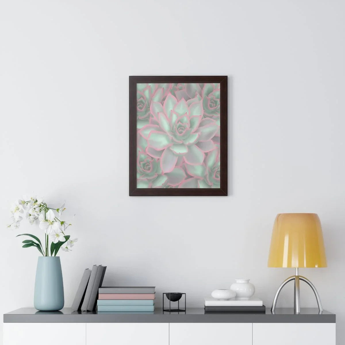 Echeveria Violet Queen Succulent Pattern Framed Print – Botanical Wall Art