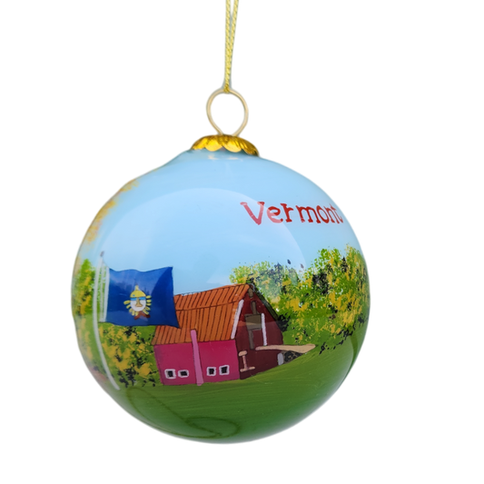 Hand Painted Glass Globe Ornament - Vermont Collage