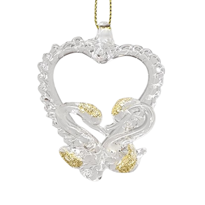 Spunglass Ornament - Gold Heart With Swans