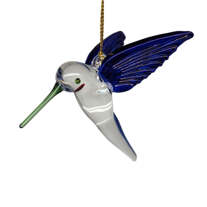 Feeding Hummingbird - Blue/Blue/Green - Egyptian Glass Ornament
