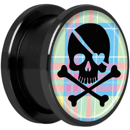 Pink Green Plaid Heart Skull Black Anodized Screw Fit Plug Set 5/8