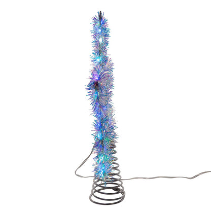 Color Changing LED Silver Tinsel Star Treetop - 12 Inch