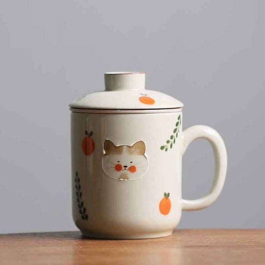 Hand Painted Cat Tea Water Separation Ceramic Cup