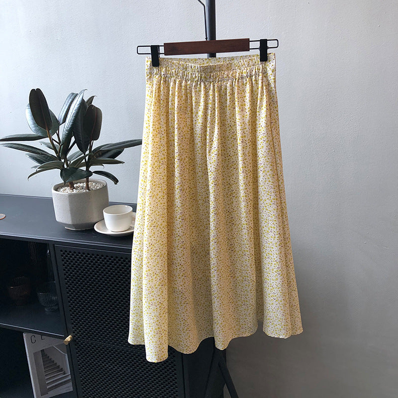 Fashion Retro Gentle Floral Skirt High Waist Mid Length