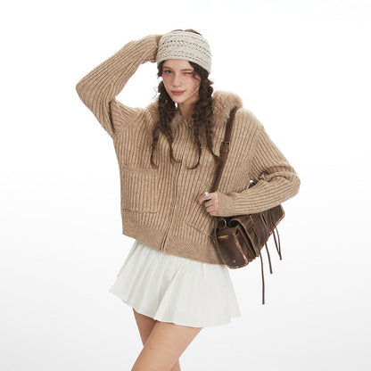 Slim Fit Hooded Knit Cardigan - Cozy Lightweight Women's Sweater