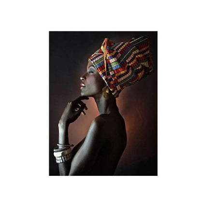 African Art Black Girl Silver Jewelry Canvas Painting Art Poster
