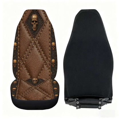 2pcs Brown Skull Car Seat Covers Suitable for Front Seats, High Back Design, Material, Suitable for Cars, SUVs and Trucks, Women's Car Accessories, Christmas Eve Scares, Halloween, Special Promotion Clearance.