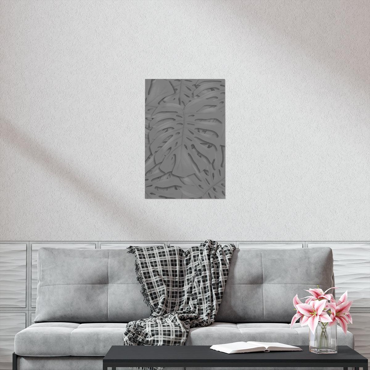 Grey Monstera Botanical Print – Unframed Wall Art
