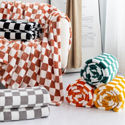 Checkered Flannel Blanket Printed Coral Fleece Thickening Bed Sheet Nap