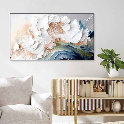 Modern Abstract Handmade Oil Paintings Heavy Texture White Waves No Framed Large Size Wall Picture For Restaurant Canvas Art Home Decor