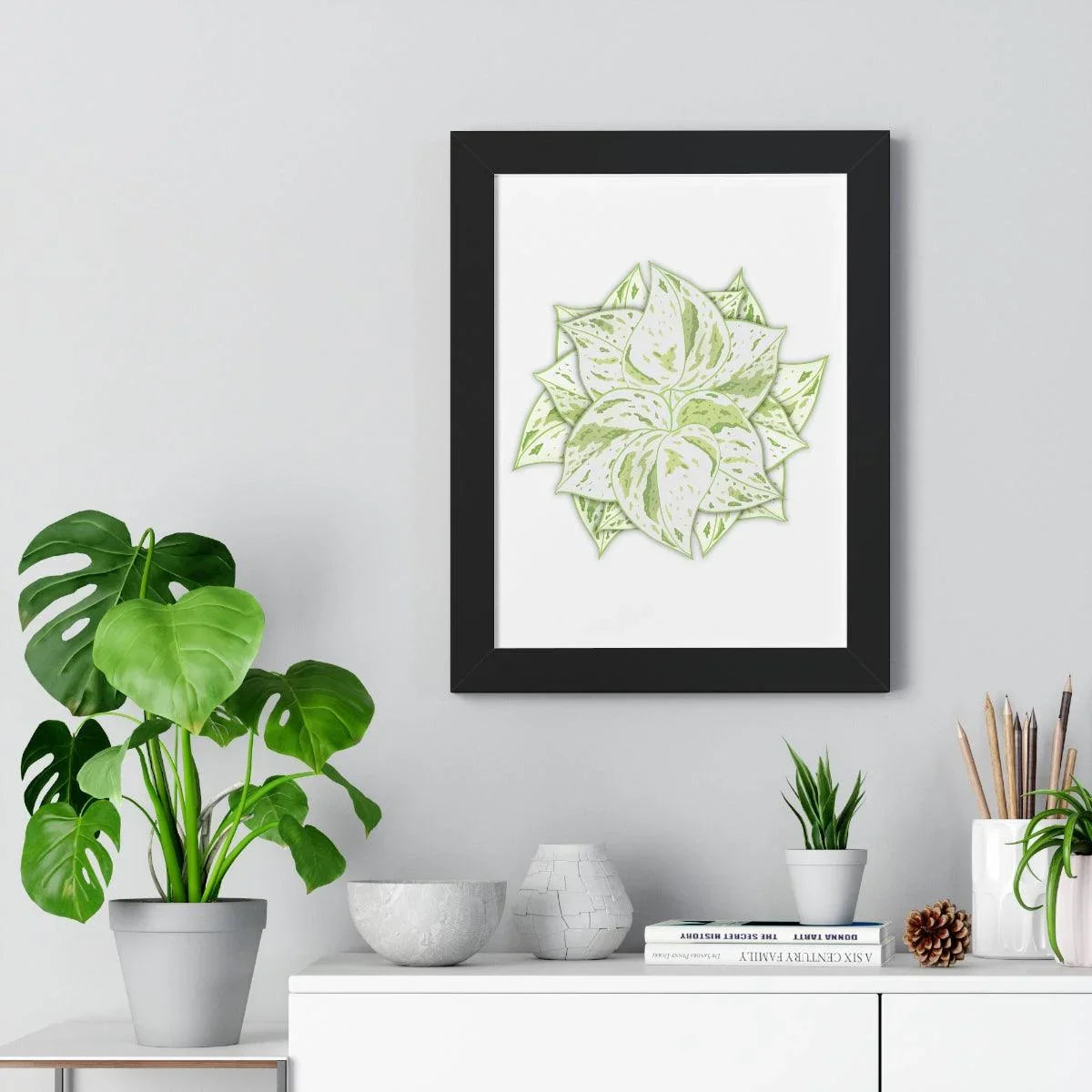 Snow Queen Pothos Framed Print – Botanical Wall Art