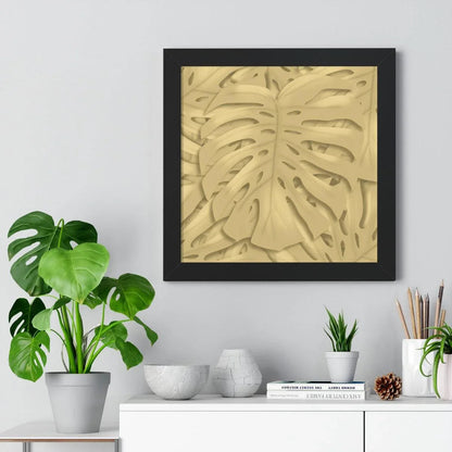Golden Monstera Framed Print – Botanical Wall Art