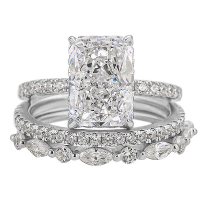 S925 Sterling Silver Super Shiny Ice Flower Cut Zircon Ring Suit