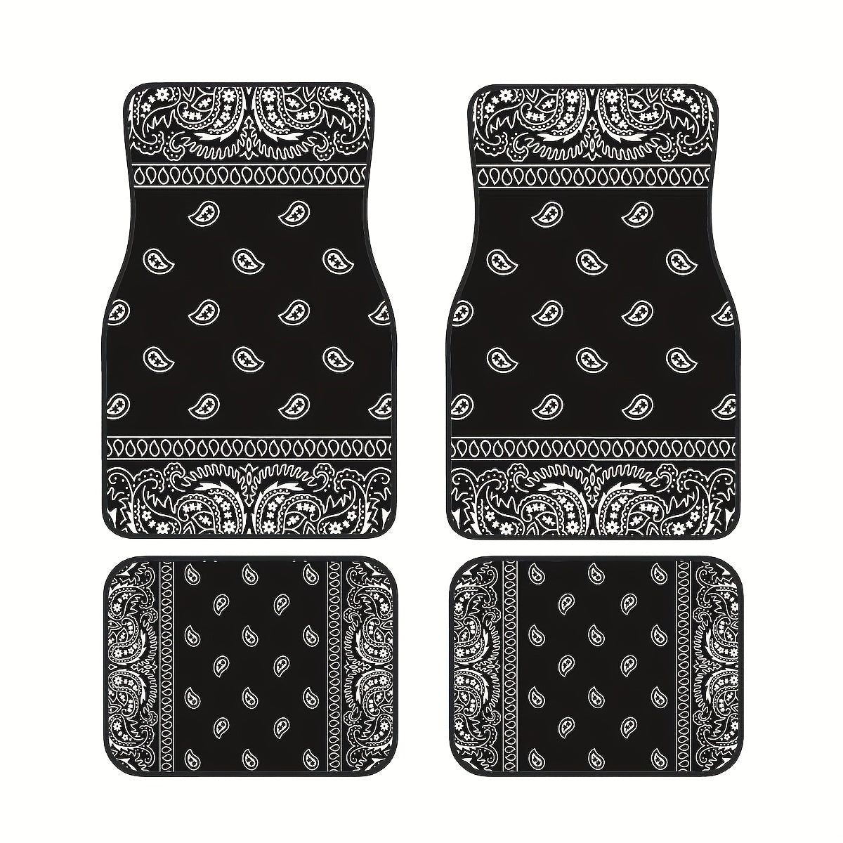 [Black Retro Car Carpets] 4pcs Set Of Black Retro Patterned Car Carpets, Four-season Vehicle Carpets, with Anti-slip Base, Easy to Clean Car Interior Accessories, Suitable for All Car Models