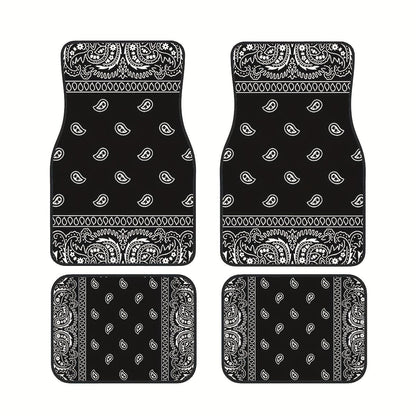 [Black Retro Car Carpets] 4pcs Set Of Black Retro Patterned Car Carpets, Four-season Vehicle Carpets, with Anti-slip Base, Easy to Clean Car Interior Accessories, Suitable for All Car Models