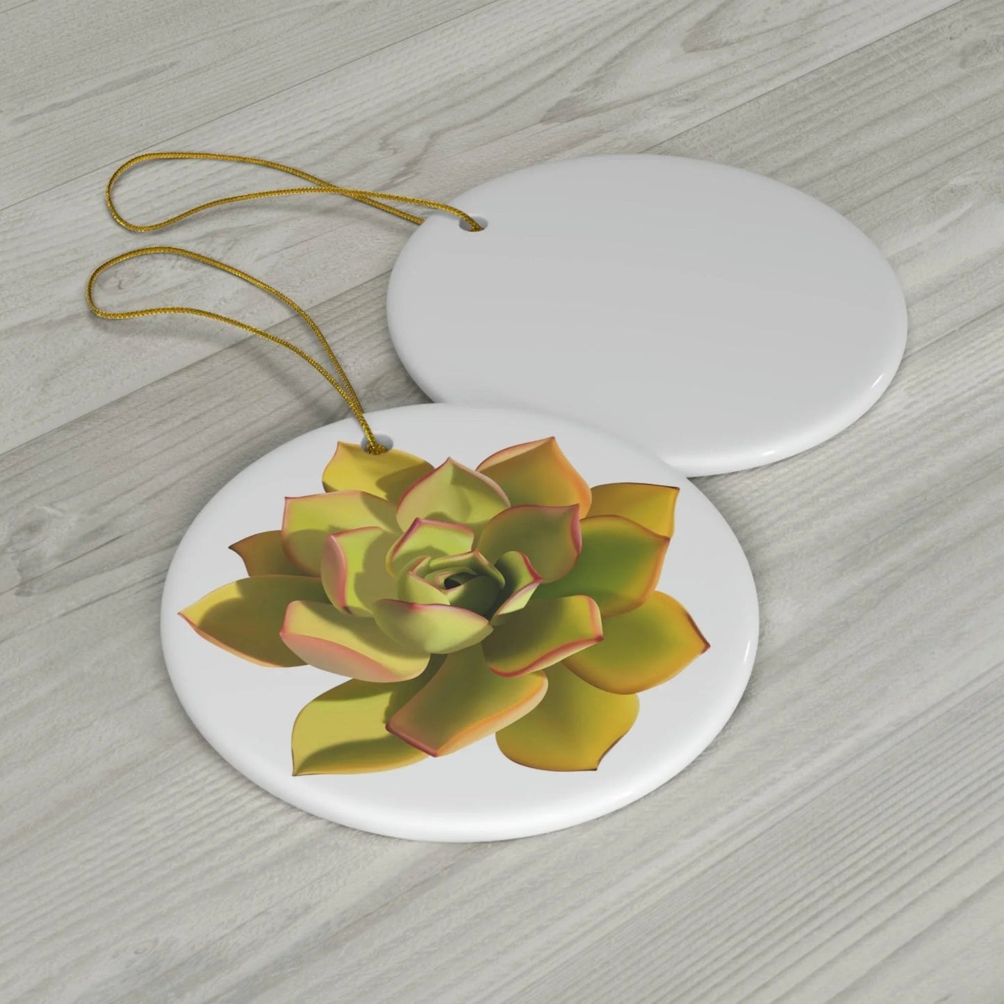 Noble Aeonium Succulent Ceramic Ornament – Gold String Holiday Decor