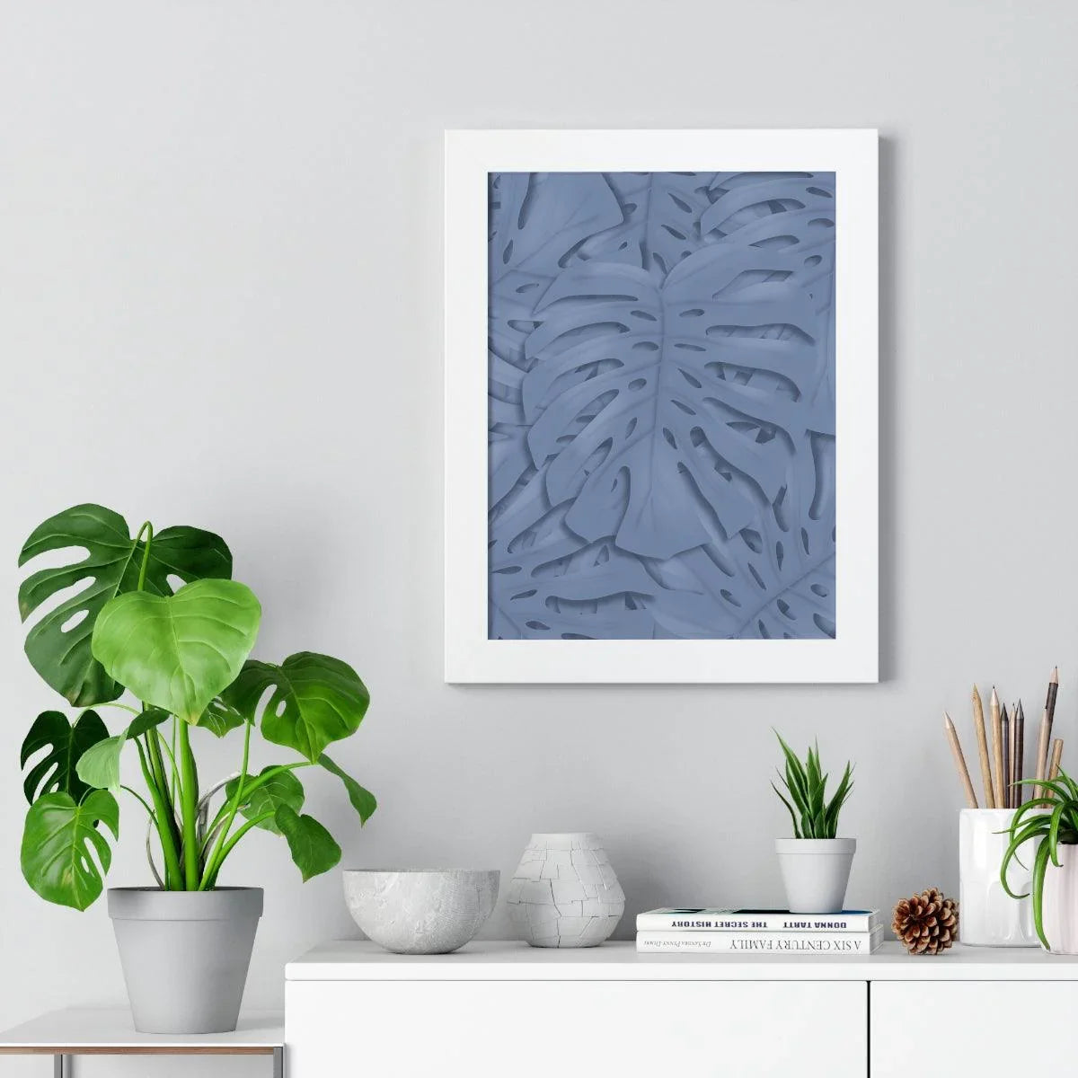 Blue Monstera Framed Print – Botanical Wall Art