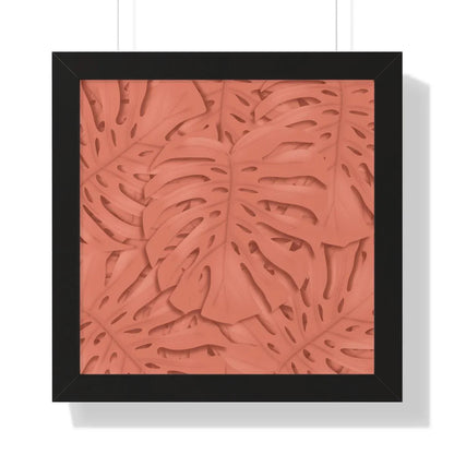 Coral Monstera Framed Print – Botanical Wall Art
