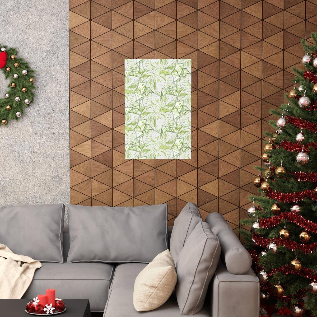 Snow Queen Pothos Pattern Botanical Print – Unframed Wall Art