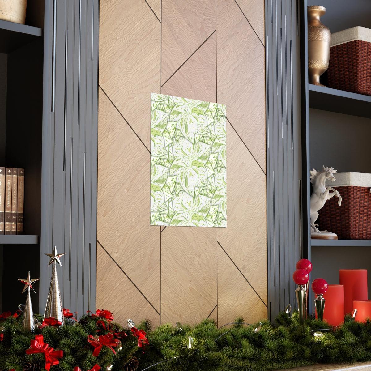 Snow Queen Pothos Pattern Botanical Print – Unframed Wall Art
