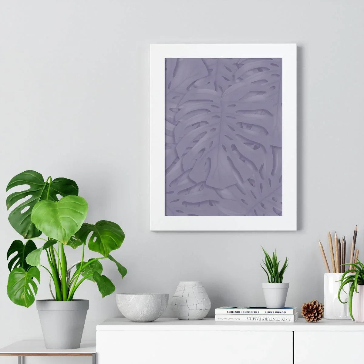 Violet Monstera Framed Print – Botanical Wall Art