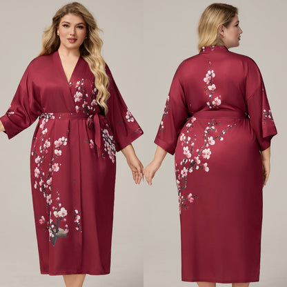 Womens Luxe Satin Robe - Lightweight Imitation Silk Loungewear & Sleepwear
