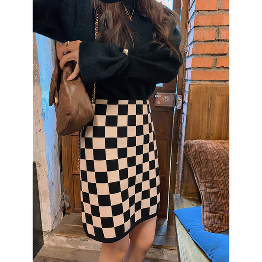 Female High Waist Was Thin Spring And Autumn Small All-match A-line Knitted Hip Skirt