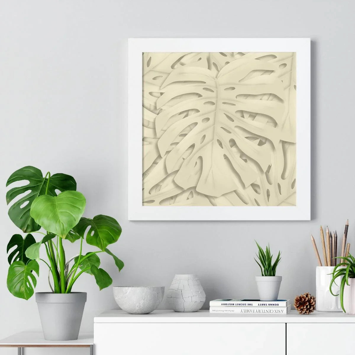 Beige Monstera Framed Print – Botanical Wall Art