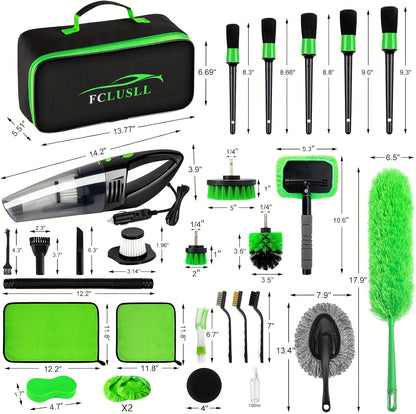 Car Full Interior & Exterior Cleaning Detailing Kit w/ Vacuum, Windshield Cleaner, Drill Brush Kit & More