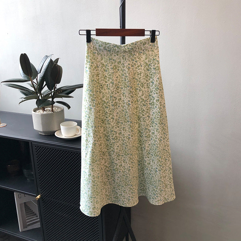 Fashion Retro Gentle Floral Skirt High Waist Mid Length