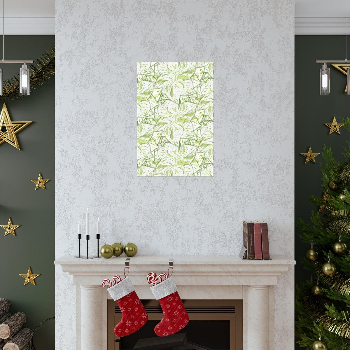 Snow Queen Pothos Pattern Botanical Print – Unframed Wall Art