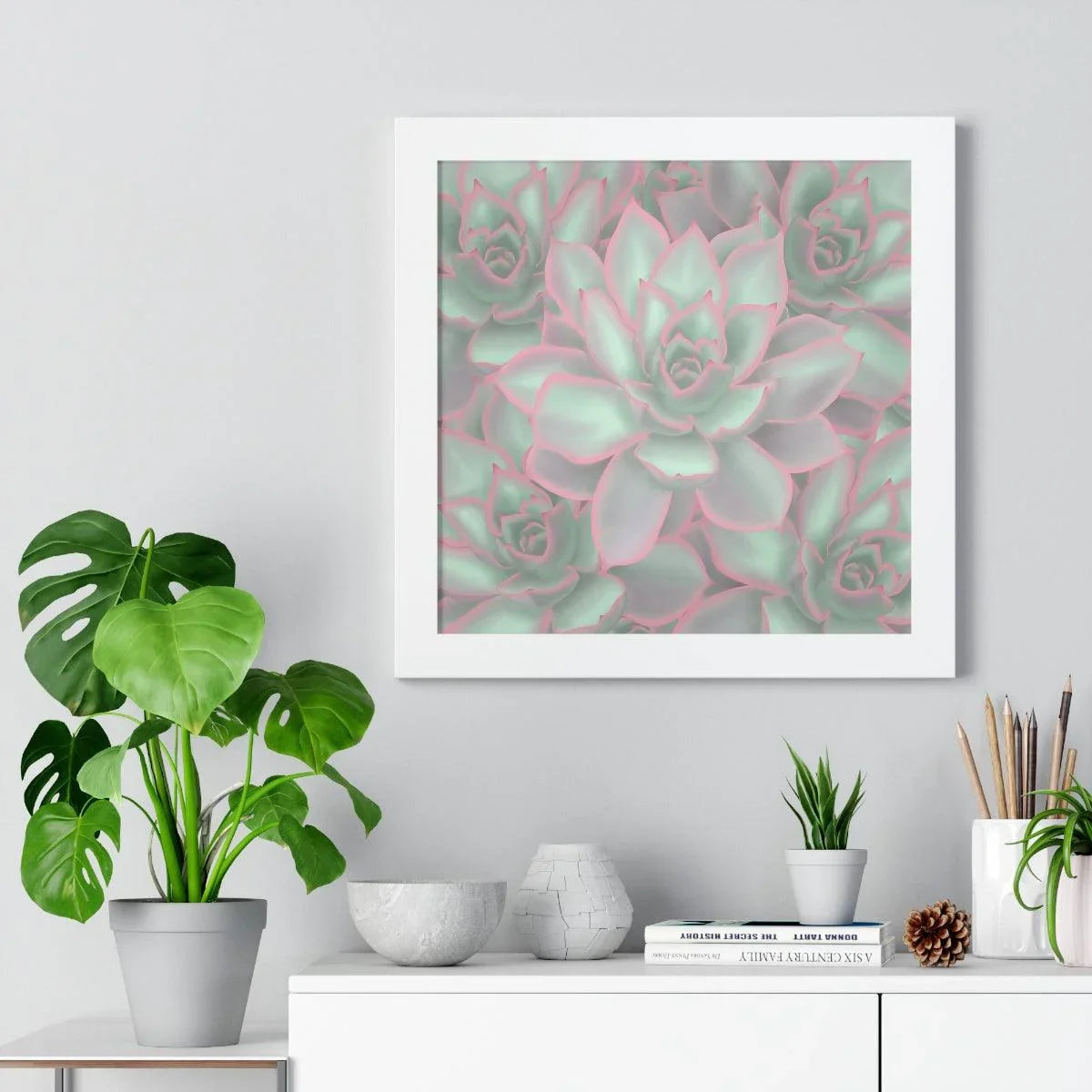Echeveria Violet Queen Succulent Pattern Framed Print – Botanical Wall Art