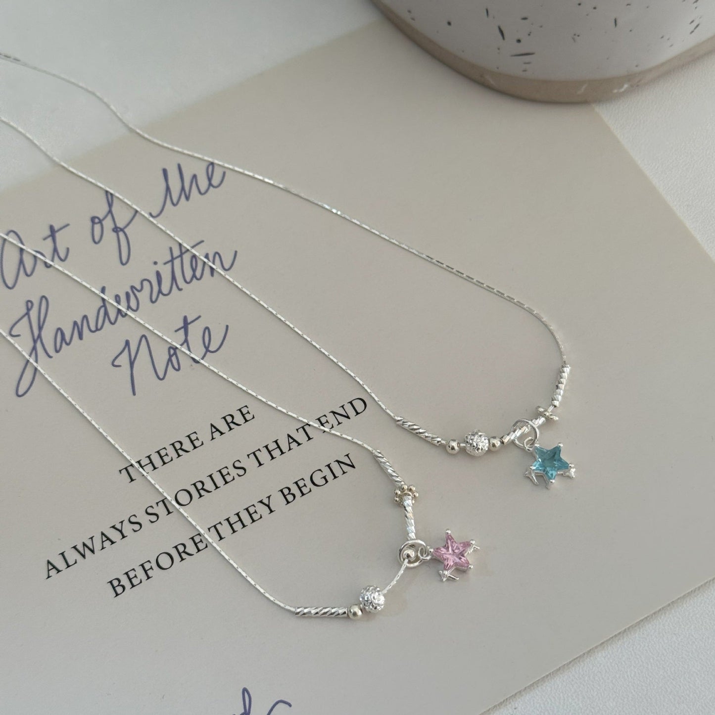 S925 Silver Niche Sweet Color-Diamond Star Collarbone Necklace