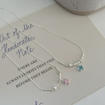 S925 Silver Niche Sweet Color-Diamond Star Collarbone Necklace