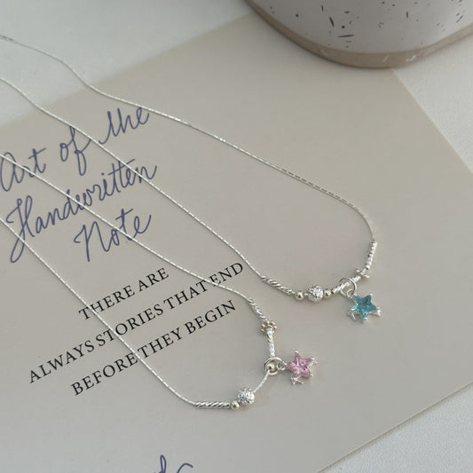 S925 Silver Niche Sweet Color-Diamond Star Collarbone Necklace