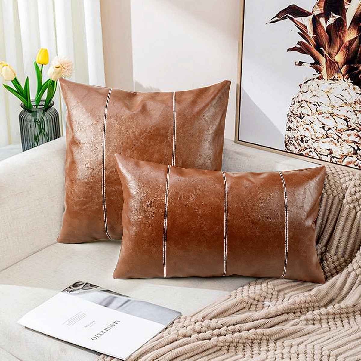 American Minimalist Pillowcase Stitching PU Leather Stitching Pillow Cover