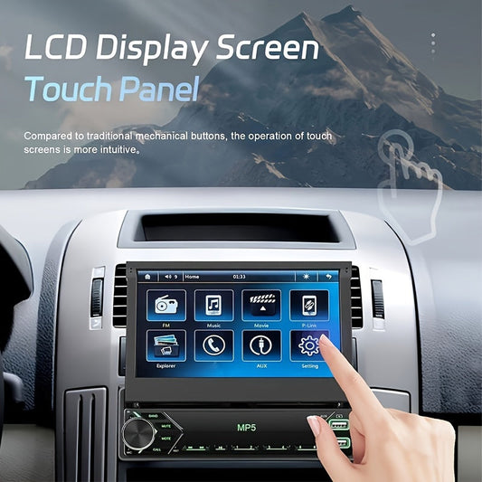 7" HD Retractable Touch Screen Car Stereo - Single Din MP5 Player with Mirror Link