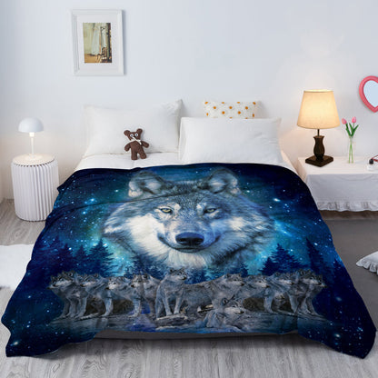 1pc Starry Wolf Pack Soft Printed Flannel Sofa Blanket Comfortable And Warm Home Use Suitable For Bed Sofa Camping And Multi Scene Seasonal Use