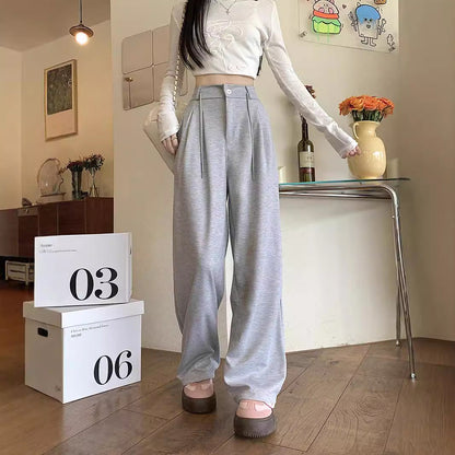 Womens High-Waisted Chenille Suit Pants - Elegant Straight-Leg Dress Trousers