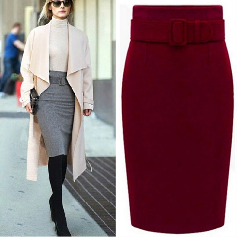 Wool Woolen Skirt Thick Solid Color Mid-length Buttocks