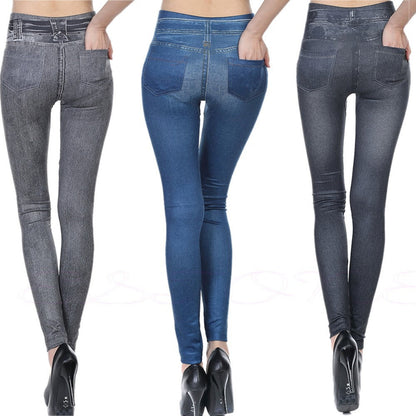 High-Waisted Denim Jeggings - Stretchy Pull-On Slim Fit Leggings