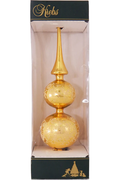 Glass 13 Inch Treetop Finial - Shiney Gold with Glitterlace