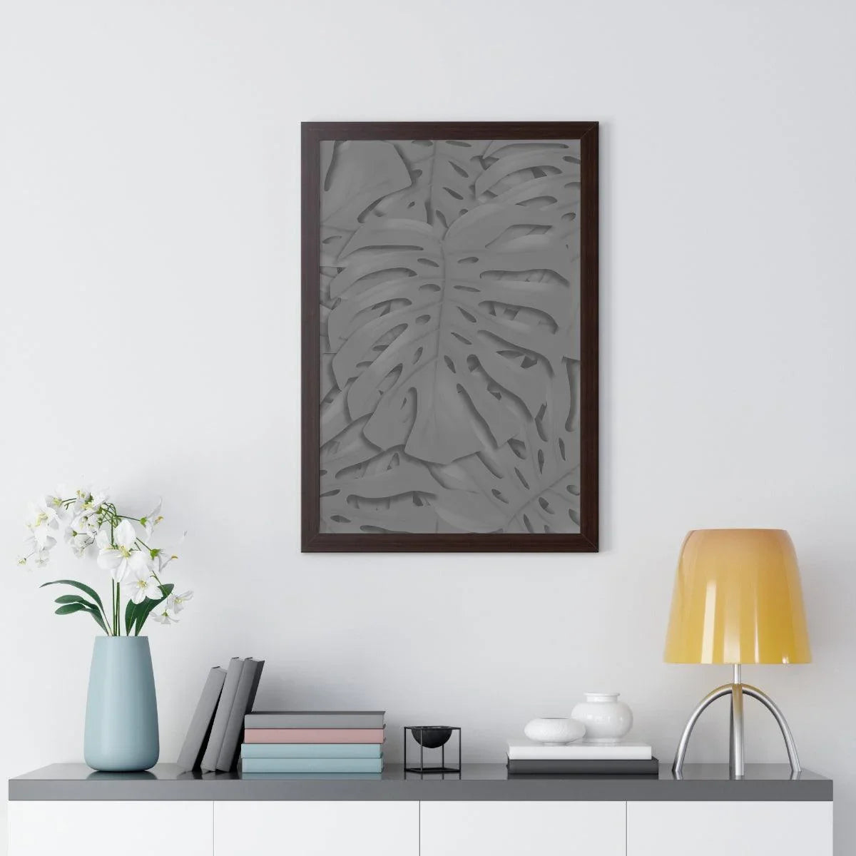 Grey Monstera Framed Print – Botanical Wall Art