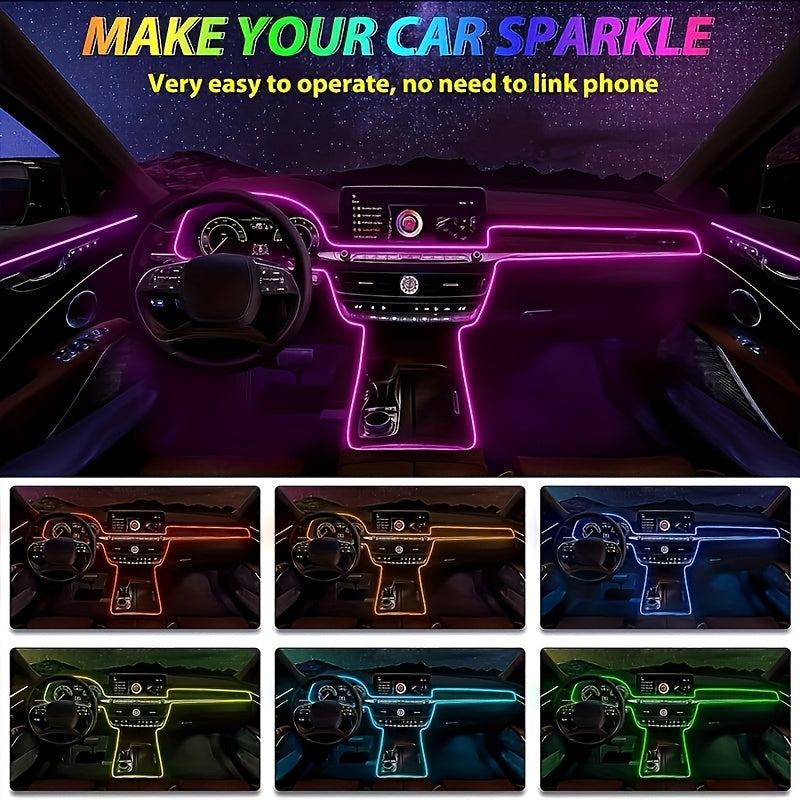 3m Interior Automotive Neon (center Console + Dashboard) with Matching Armrest Storage Box, RGB LED Light Strips for Environmental Application Control
