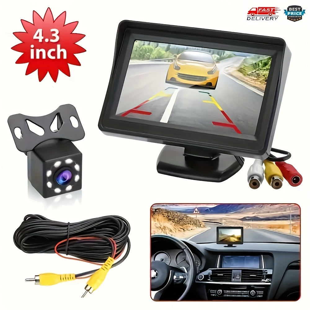 8LED Night Vision Reversing Camera HD 4.3 Inch Monitor Wide Angle Parking System for Multi Vehicle Safety Backup