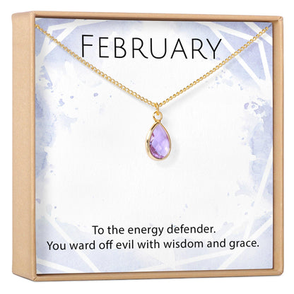 February Birthstone / Amethyst Crystal Charm Necklace
