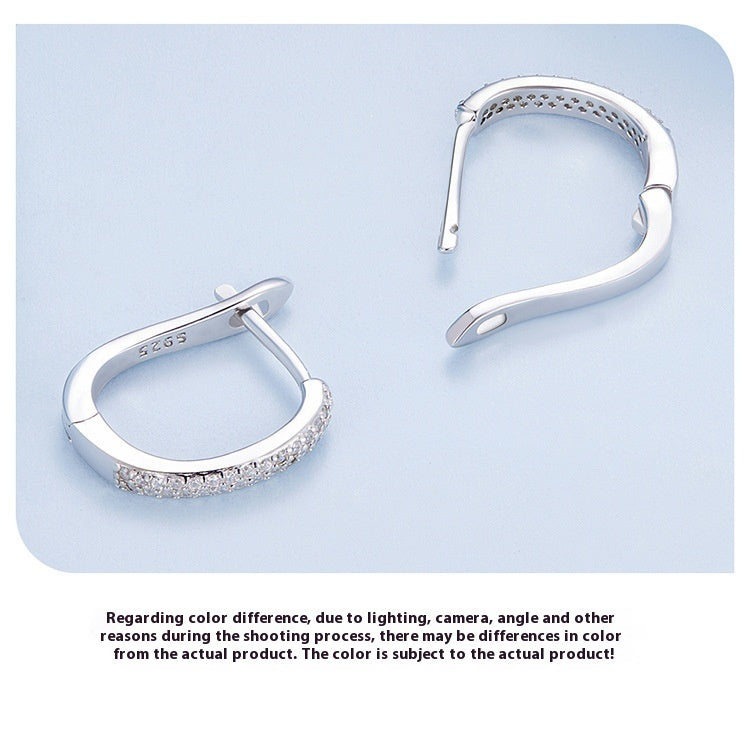 Sterling Silver S925 Simple Zircon Ear Clip White Gold Plated Smooth
