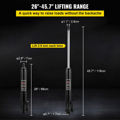 VEVOR Hydraulic Long Ram Jack, 3 Tons/6600 lbs Capacity, with Single Piston Pump and Clevis Base, Manual Cherry Picker with Handle, for Garage/Shop Cranes, Engine Lift Hoist, Black