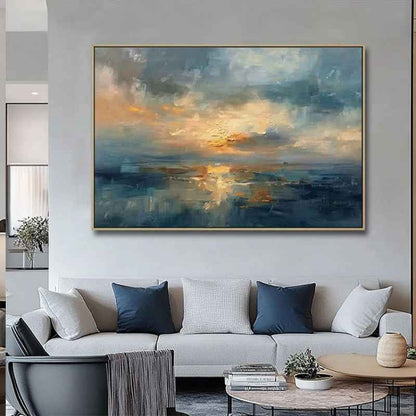 Handmade Oil Painting Canvas Wall Art Decoration Sunset Over The Sea Abstract Sunrise Landscape For Home Living Room Decor Rolled Frameless Unstretched Painting