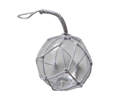 Clear Japanese Glass Ball With White Netting Christmas Ornament 4""